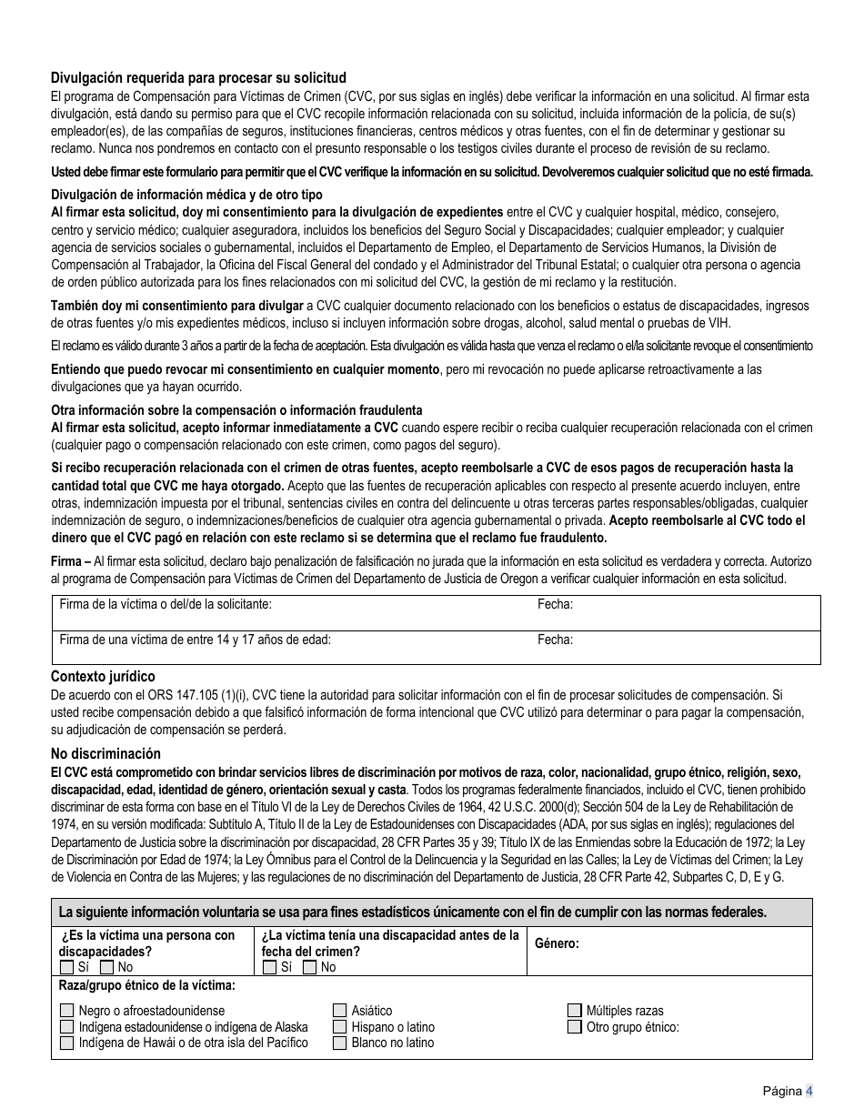 Solicitud De Compensacion Para Victimas De Crimen - Oregon (Spanish), Page 6