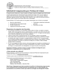 Document preview: Solicitud De Compensacion Para Victimas De Crimen - Oregon (Spanish)