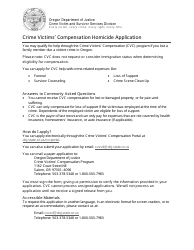 Document preview: Crime Victims' Compensation Homicide Application - Oregon