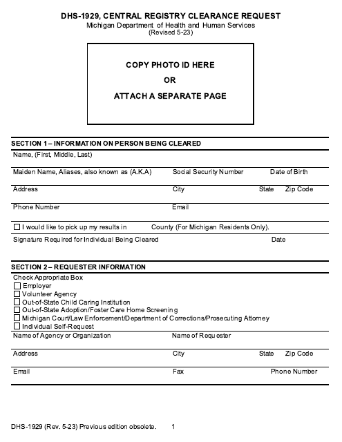 Form DHS-1929  Printable Pdf