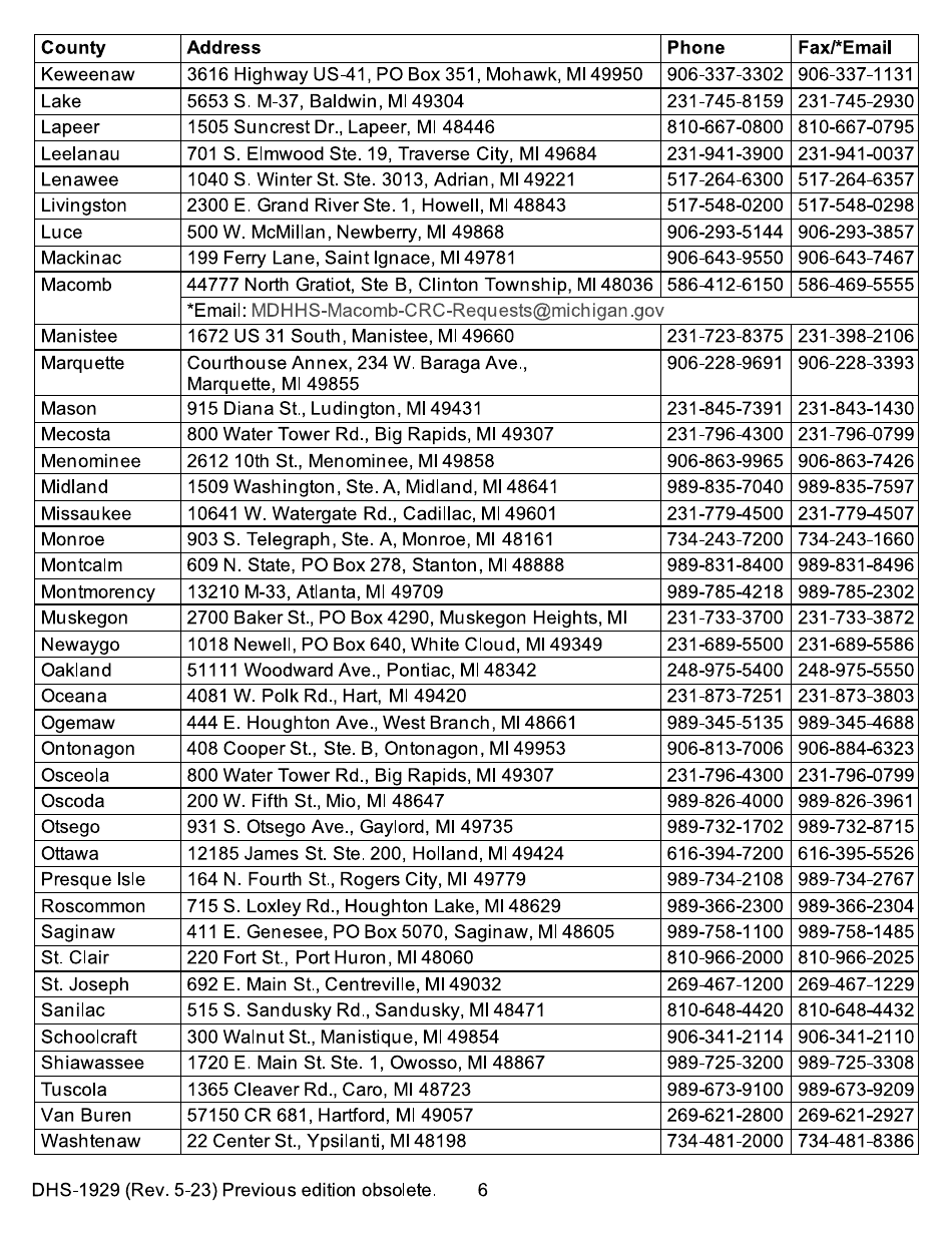 Form DHS-1929 Central Registry Clearance Request - Michigan, Page 6