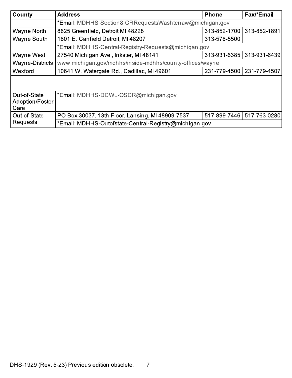 Form DHS-1929 Central Registry Clearance Request - Michigan, Page 7