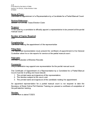 Document preview: Page 4-24 Certificate of Appointment of a Representative by a Candidate for a Partial Manual Count - Texas