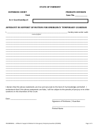 Document preview: Form 700-00095PAG Affidavit in Support of Motion for Emergency Guardianship - Vermont