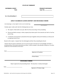 Document preview: Form 700-00152PAG Adult Guardian Closing Report and Discharge Order - Vermont