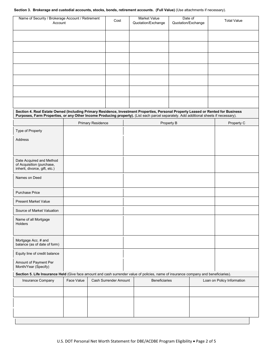 Personal Net Worth Statement for Dbe/Acdbe Program Eligibility - Fill ...