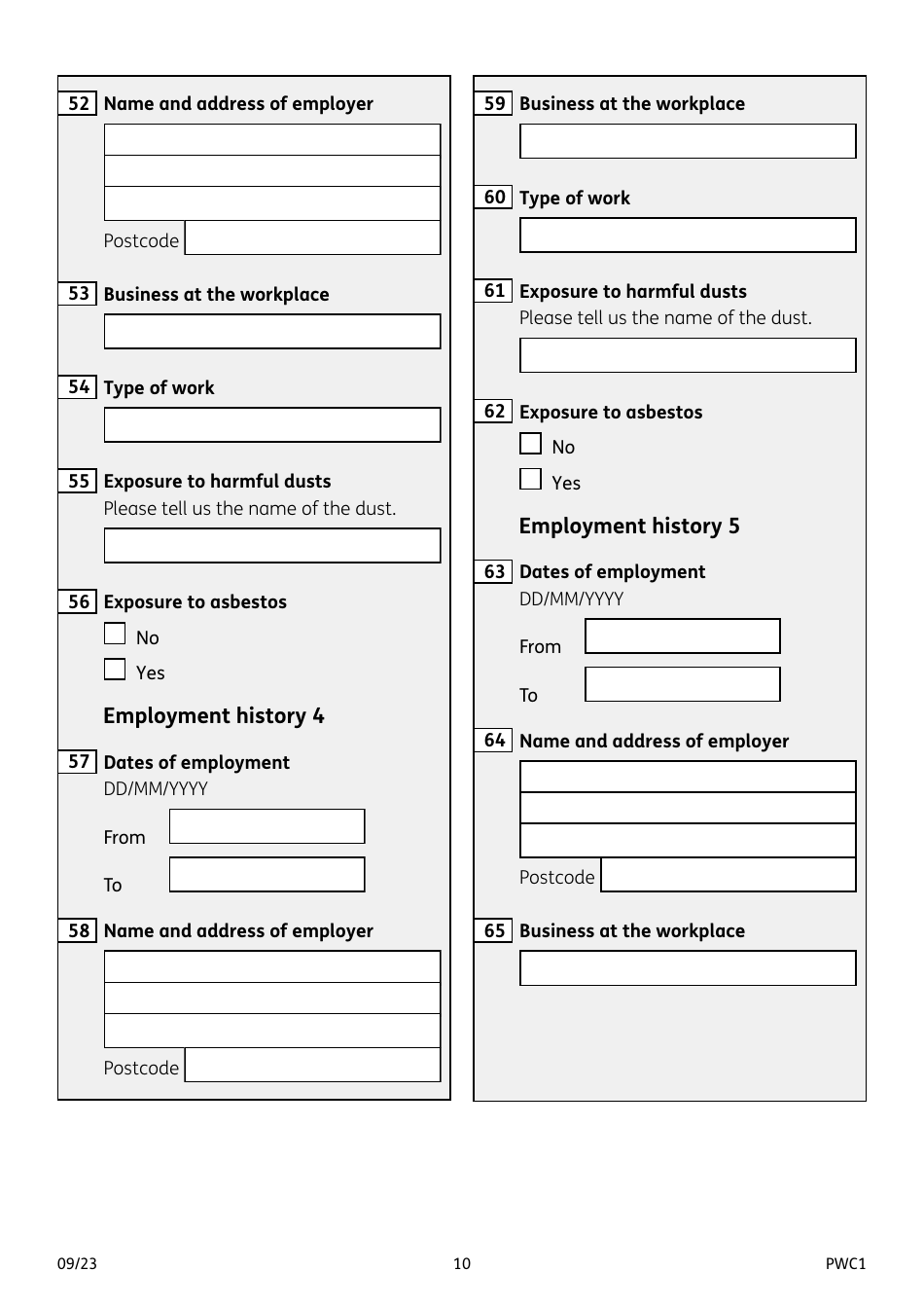 Form PWC1 Mesothelioma and Other Lung Diseases - United Kingdom, Page 10