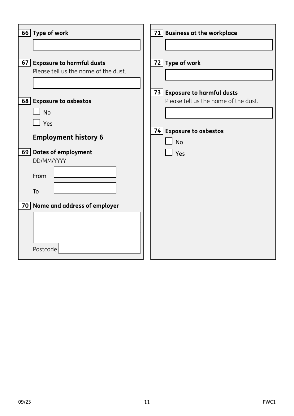 Form PWC1 Mesothelioma and Other Lung Diseases - United Kingdom, Page 11