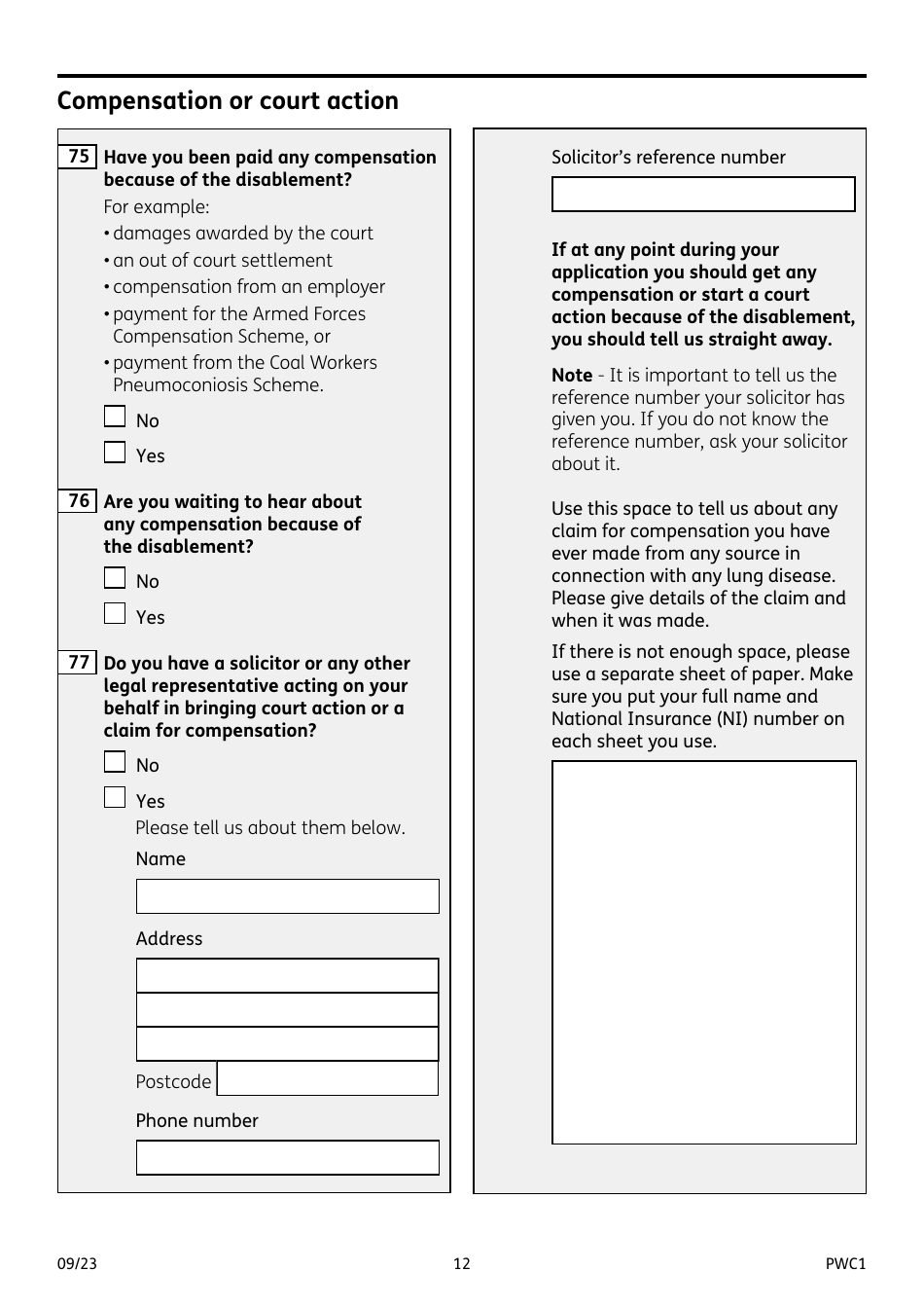 Form PWC1 Mesothelioma and Other Lung Diseases - United Kingdom, Page 12