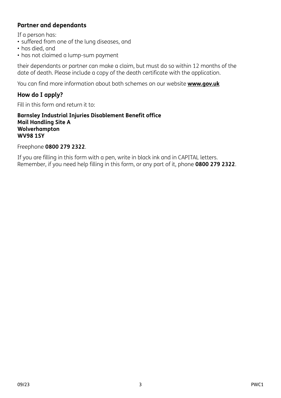 Form PWC1 Mesothelioma and Other Lung Diseases - United Kingdom, Page 3