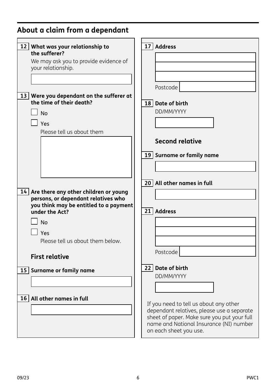 Form PWC1 Mesothelioma and Other Lung Diseases - United Kingdom, Page 6