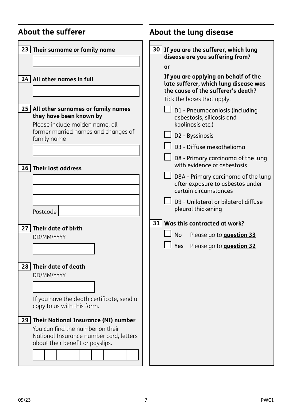 Form PWC1 Mesothelioma and Other Lung Diseases - United Kingdom, Page 7