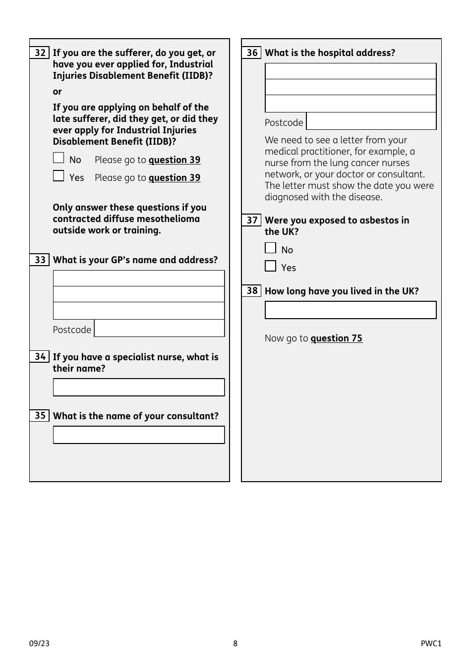 Form PWC1 Mesothelioma and Other Lung Diseases - United Kingdom, Page 8