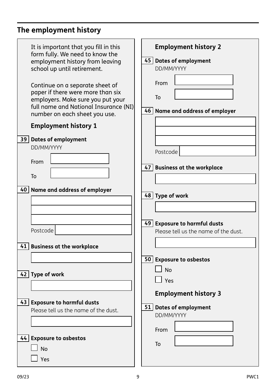 Form PWC1 Mesothelioma and Other Lung Diseases - United Kingdom, Page 9