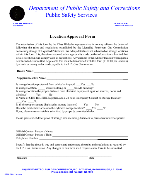 Form DPSLP8012 Location Approval Form - Louisiana