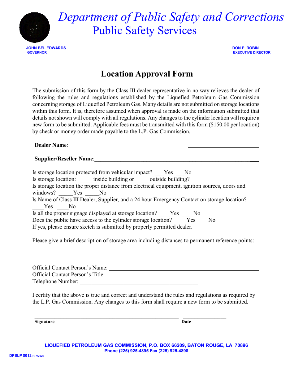 Form DPSLP8012 Location Approval Form - Louisiana, Page 1