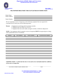 Document preview: Form DPSLP8012 Transport/Delivery Truck Waiver of Inspection - Louisiana