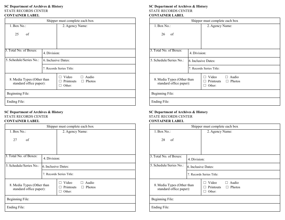 Records Transmittal Form and Receipt - South Carolina, Page 10