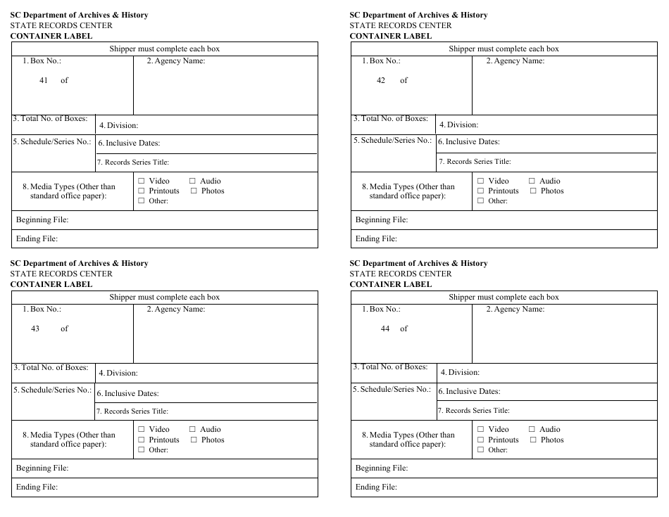 Records Transmittal Form and Receipt - South Carolina, Page 14