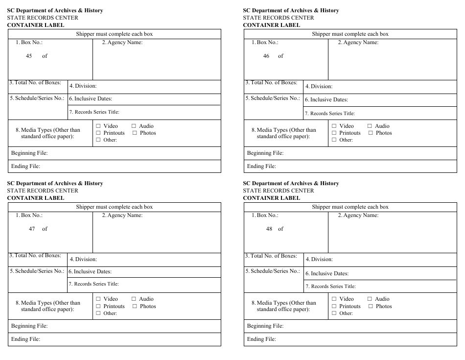 Records Transmittal Form and Receipt - South Carolina, Page 15