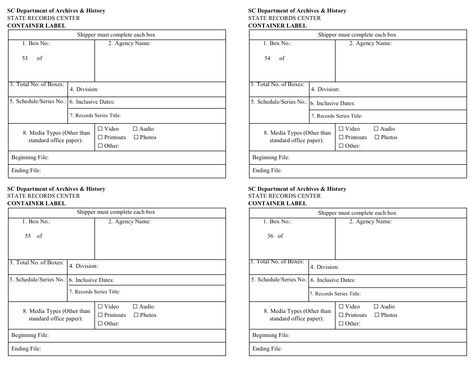 Records Transmittal Form and Receipt - South Carolina, Page 17