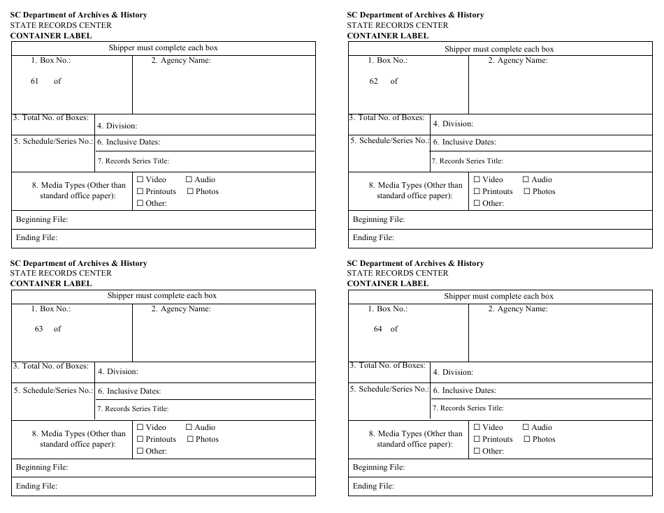 Records Transmittal Form and Receipt - South Carolina, Page 19