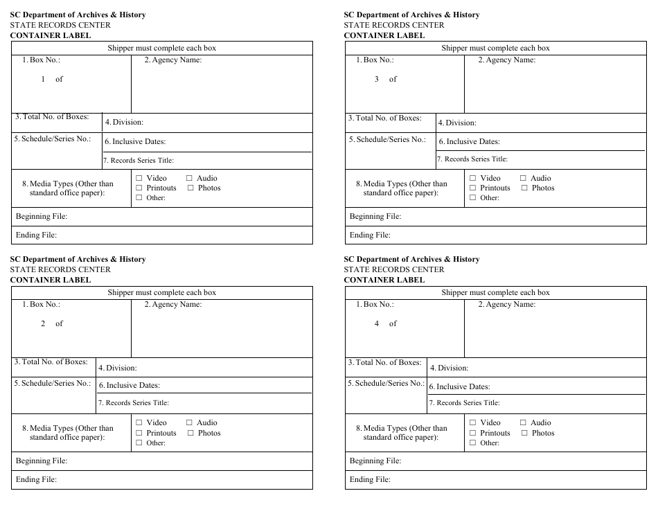 Records Transmittal Form and Receipt - South Carolina, Page 4