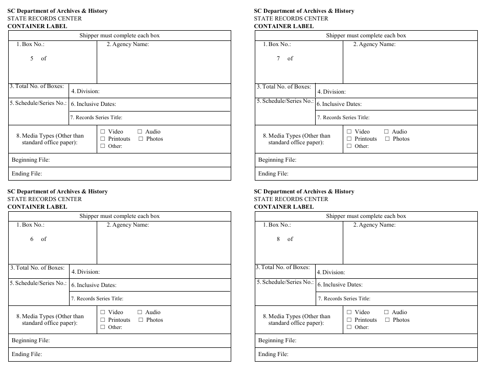 Records Transmittal Form and Receipt - South Carolina, Page 5