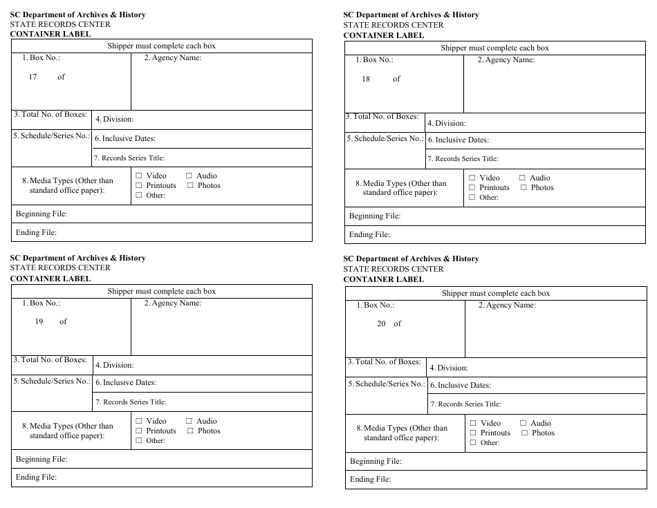 Records Transmittal Form and Receipt - South Carolina, Page 8