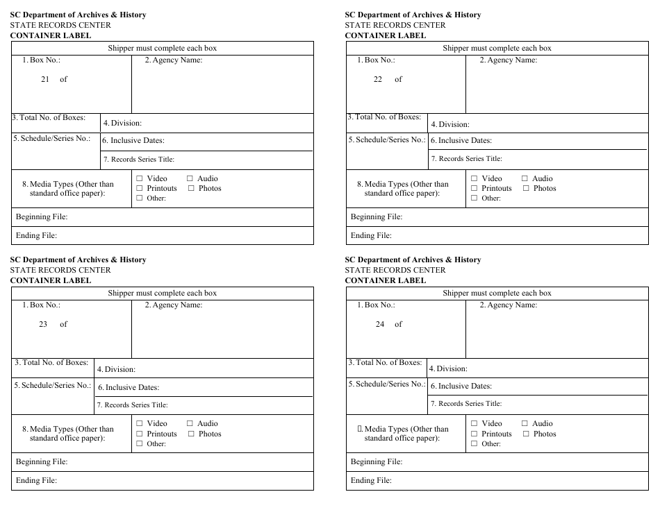 Records Transmittal Form and Receipt - South Carolina, Page 9