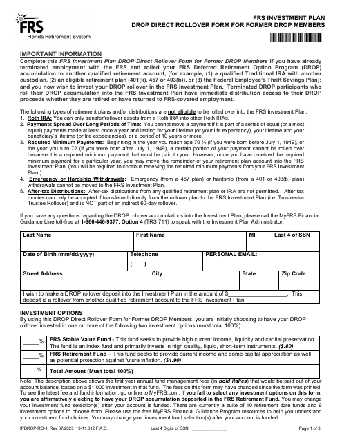 Form IPDROP-RO-1  Printable Pdf