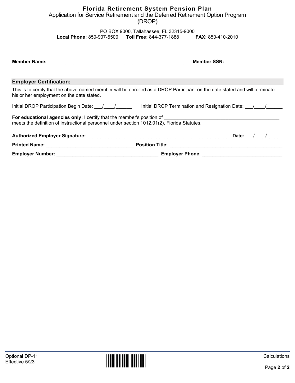 Form DP-11 Application for Service Retirement and the Deferred Retirement Option Program (Drop) - Florida, Page 3