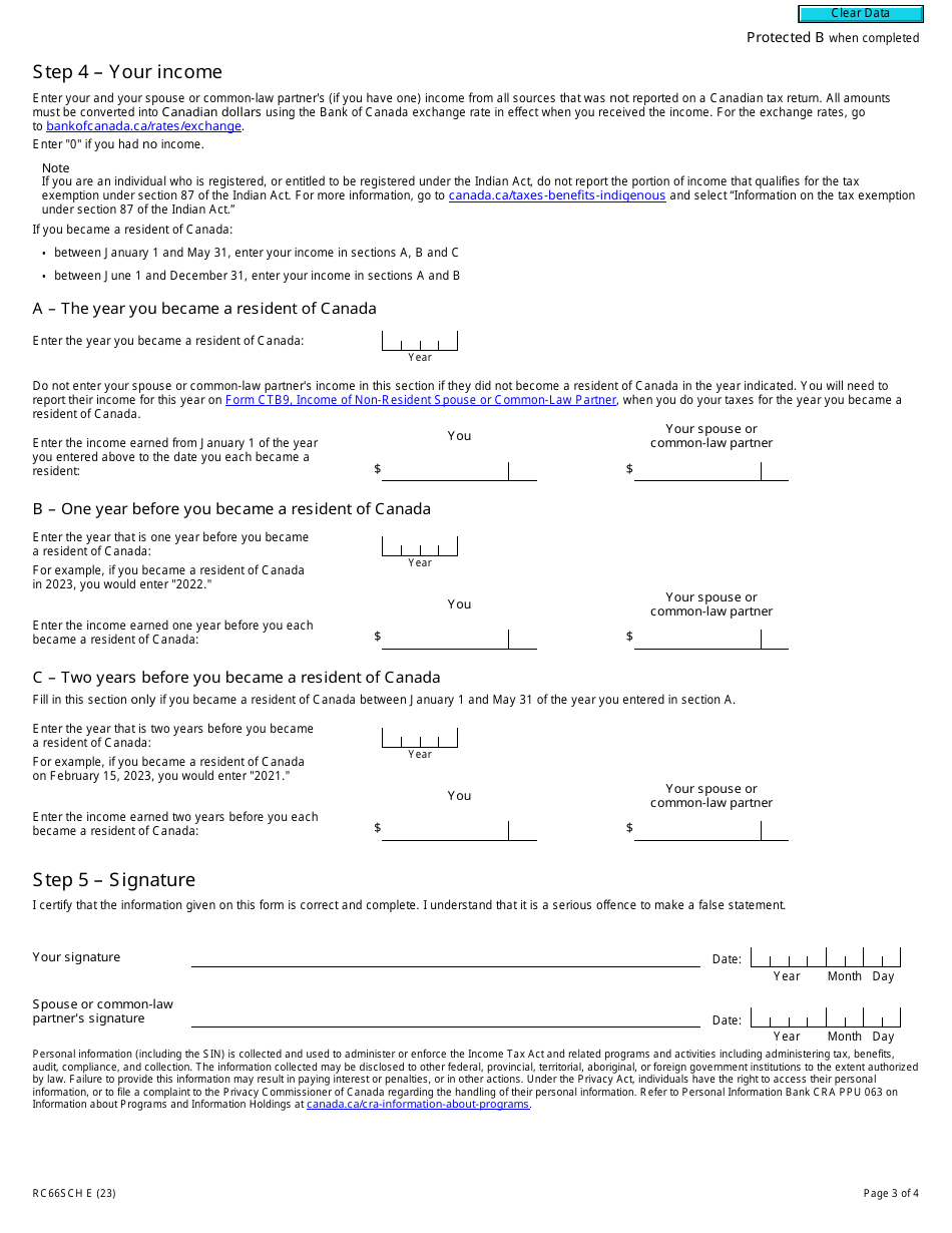 Form RS66SCH Status in Canada and Income Information for the Canada Child Benefits Application - Canada, Page 3