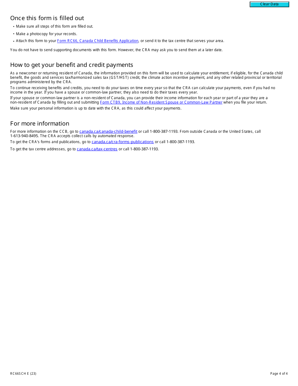 Form RS66SCH Status in Canada and Income Information for the Canada Child Benefits Application - Canada, Page 4