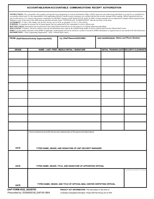 DAF Form 4332  Printable Pdf