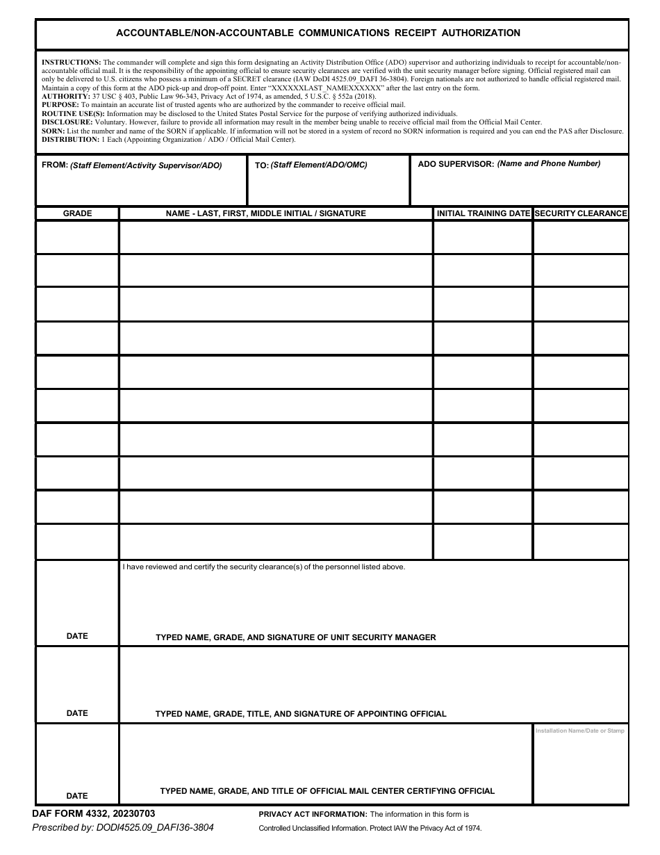 DAF Form 4332 Fill Out Sign Online And Download Fillable PDF
