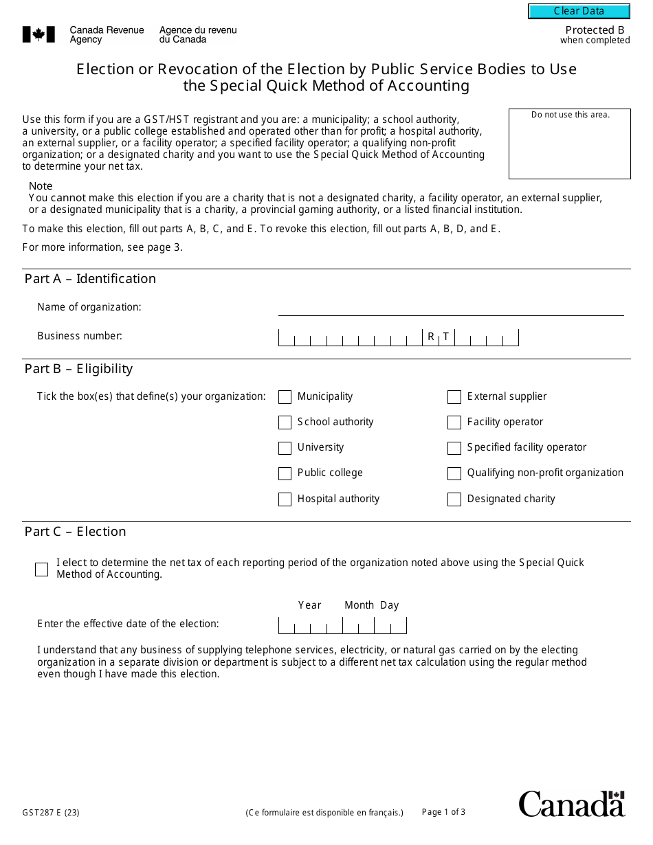 Form gst287 download fillable pdf or fill online election or revocation