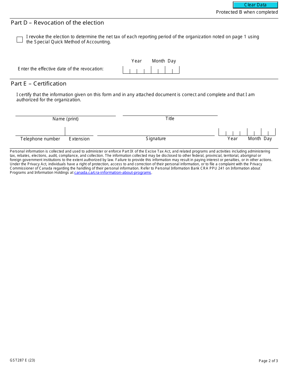 Form gst287 download fillable pdf or fill online election or revocation