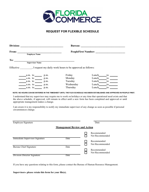 Request for Flexible Schedule - Florida Download Pdf