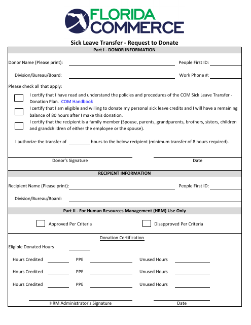 Sick Leave Transfer - Request to Donate - Florida Download Pdf