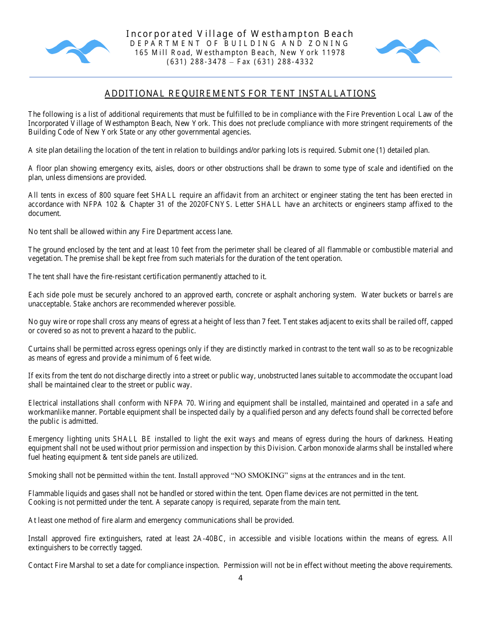 Tent Permit Application and Checklist - New York, Page 4