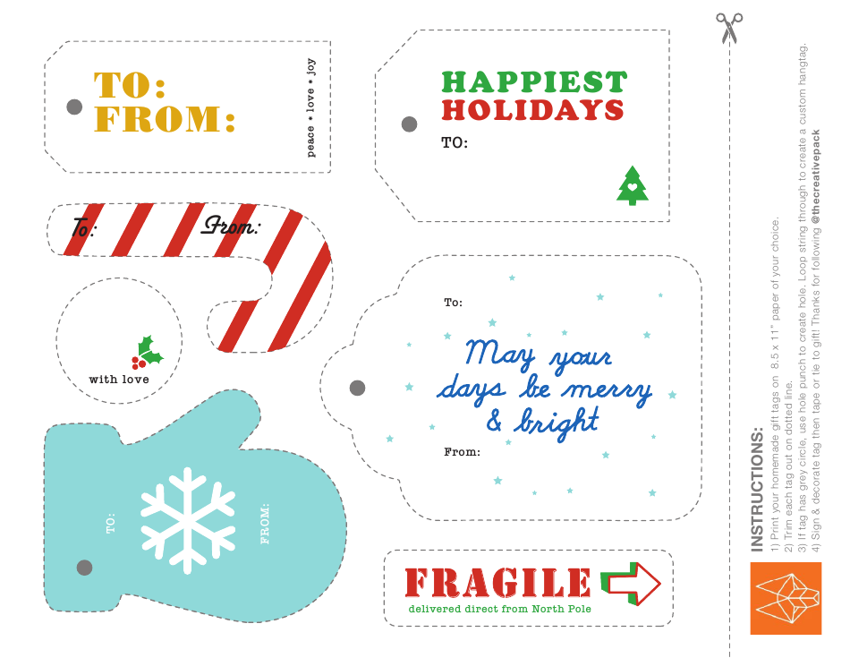 Christmas Gift Label Templates on white background with Holiday themed graphics.