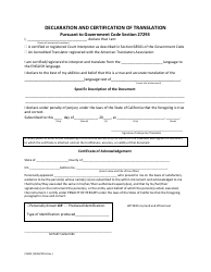 Document preview: Form CC600 Declaration and Certification of Translation - County of San Diego, California