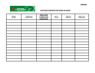 &quot;Visitor/Contractor Sign-In Sheet - Pumicelands Rutal Fire Authority&quot;