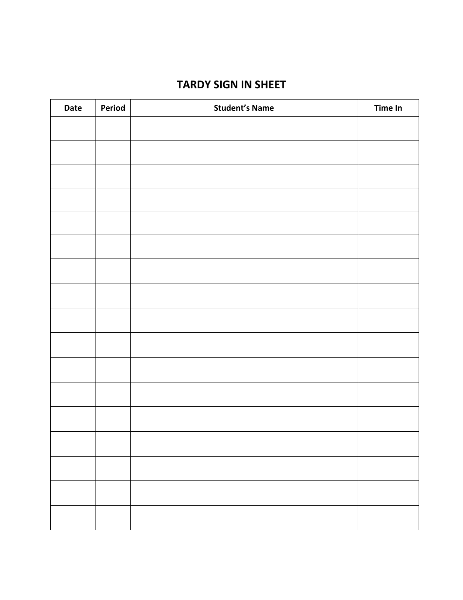 Tardy Sign in Sheet Template - Free and Printable