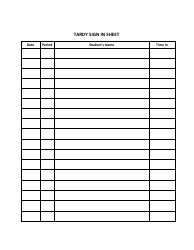 Document preview: Tardy Sign in Sheet Template