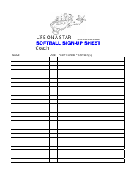 Document preview: Softball Sign-Up Sheet - Life on a Star