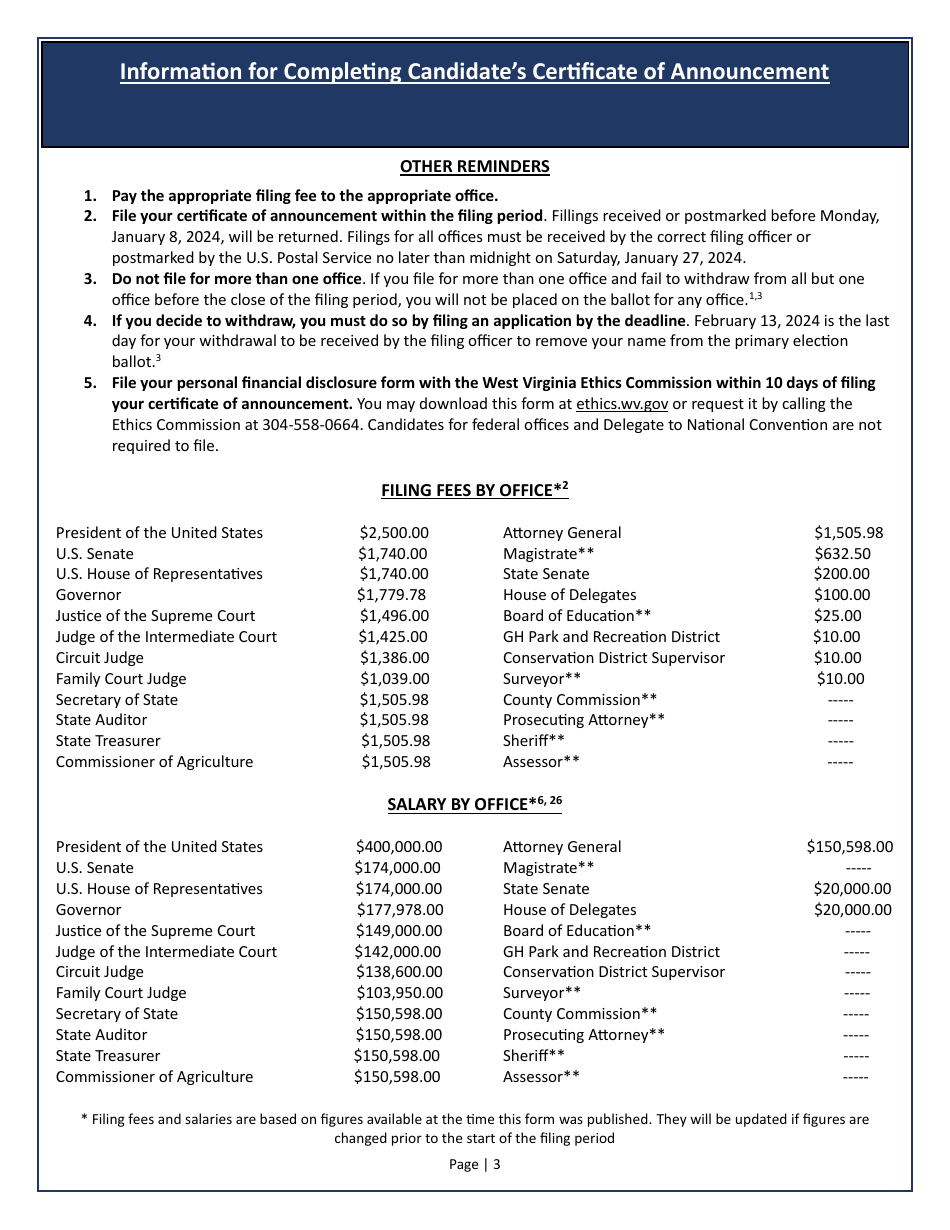Candidates Certificate of Announcement for Elections - West Virginia, Page 3
