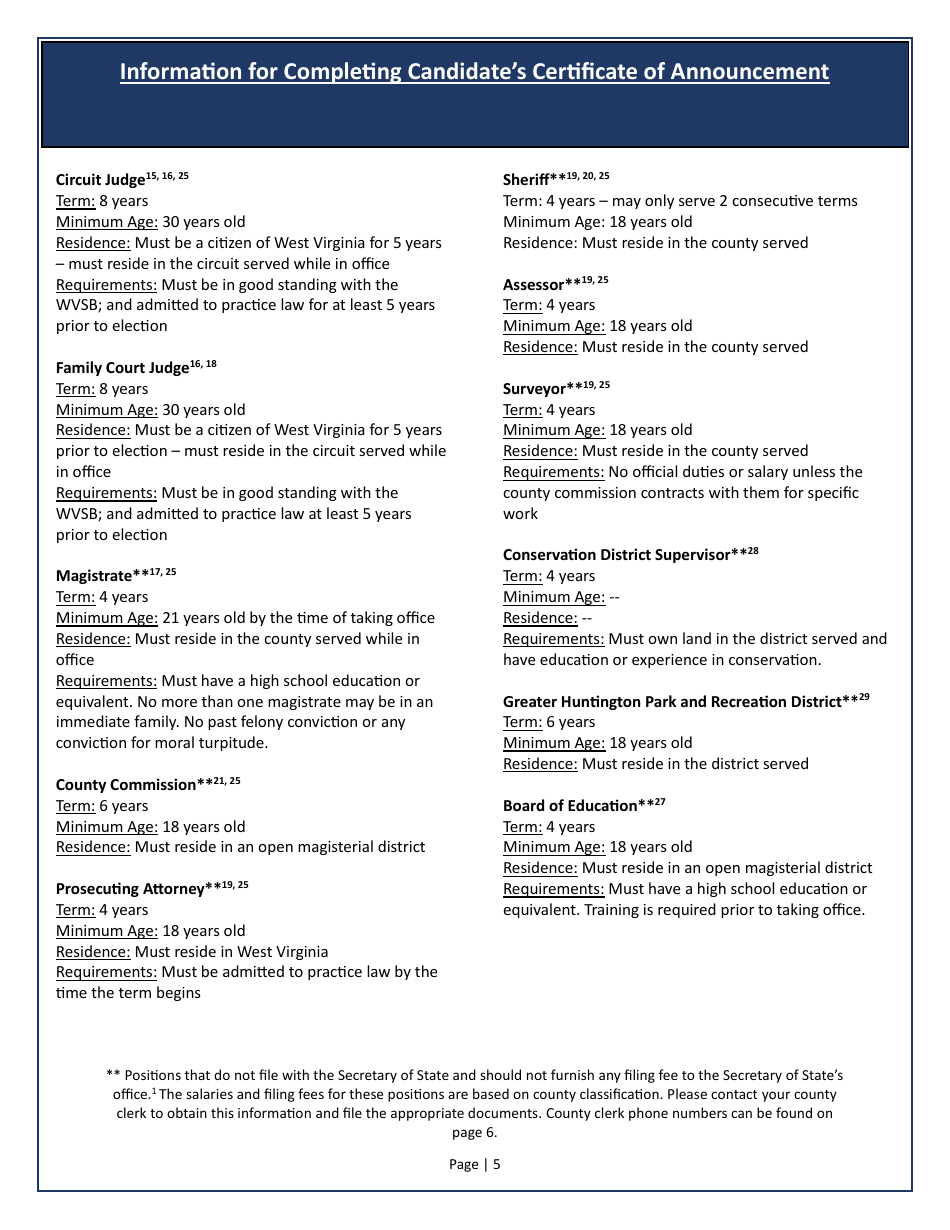 Candidates Certificate of Announcement for Elections - West Virginia, Page 5