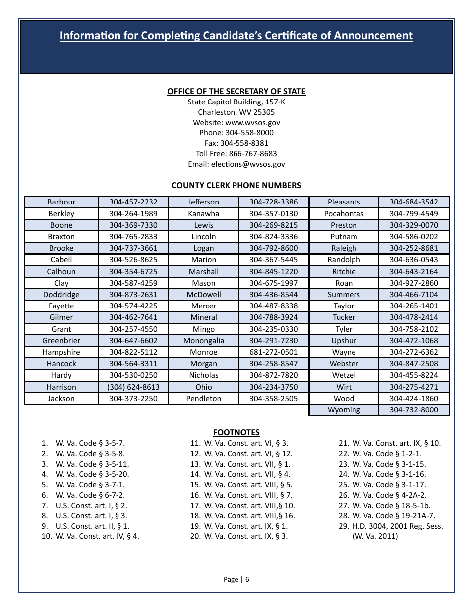Candidates Certificate of Announcement for Elections - West Virginia, Page 6